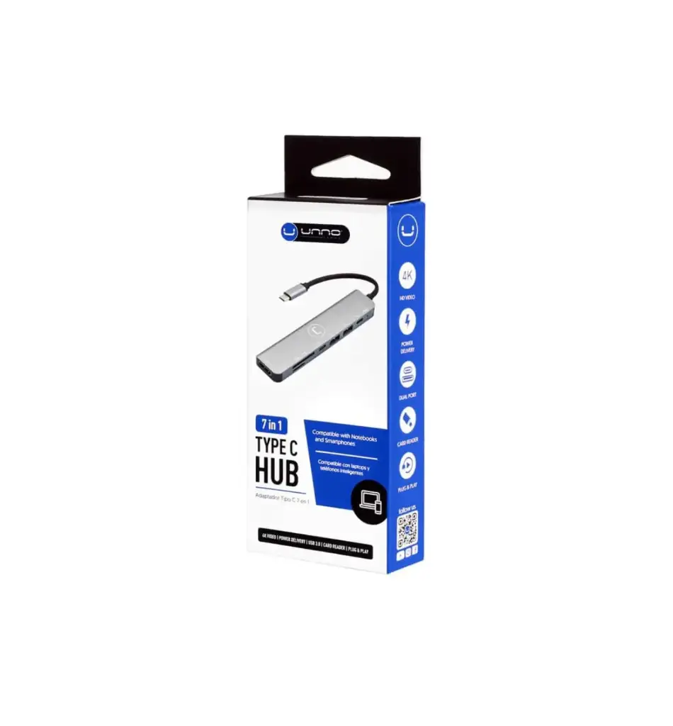 HUB UNNO TEKNO HB1107SV TIPO C 7 EN 1 4K-3.0 