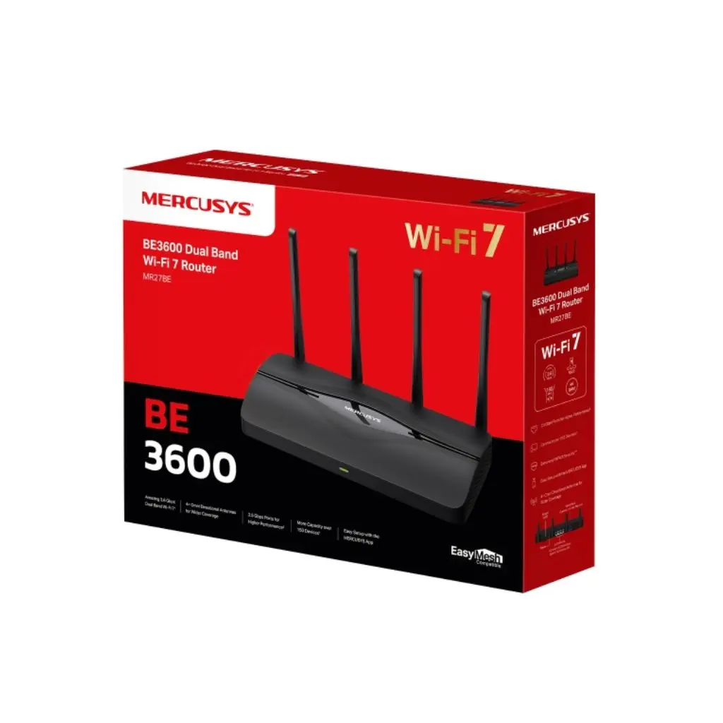 ROUTER MERCUSYS BE3600 4 ANTENAS DUAL-BAND MR27BE WiFi 7 2.5GBPS