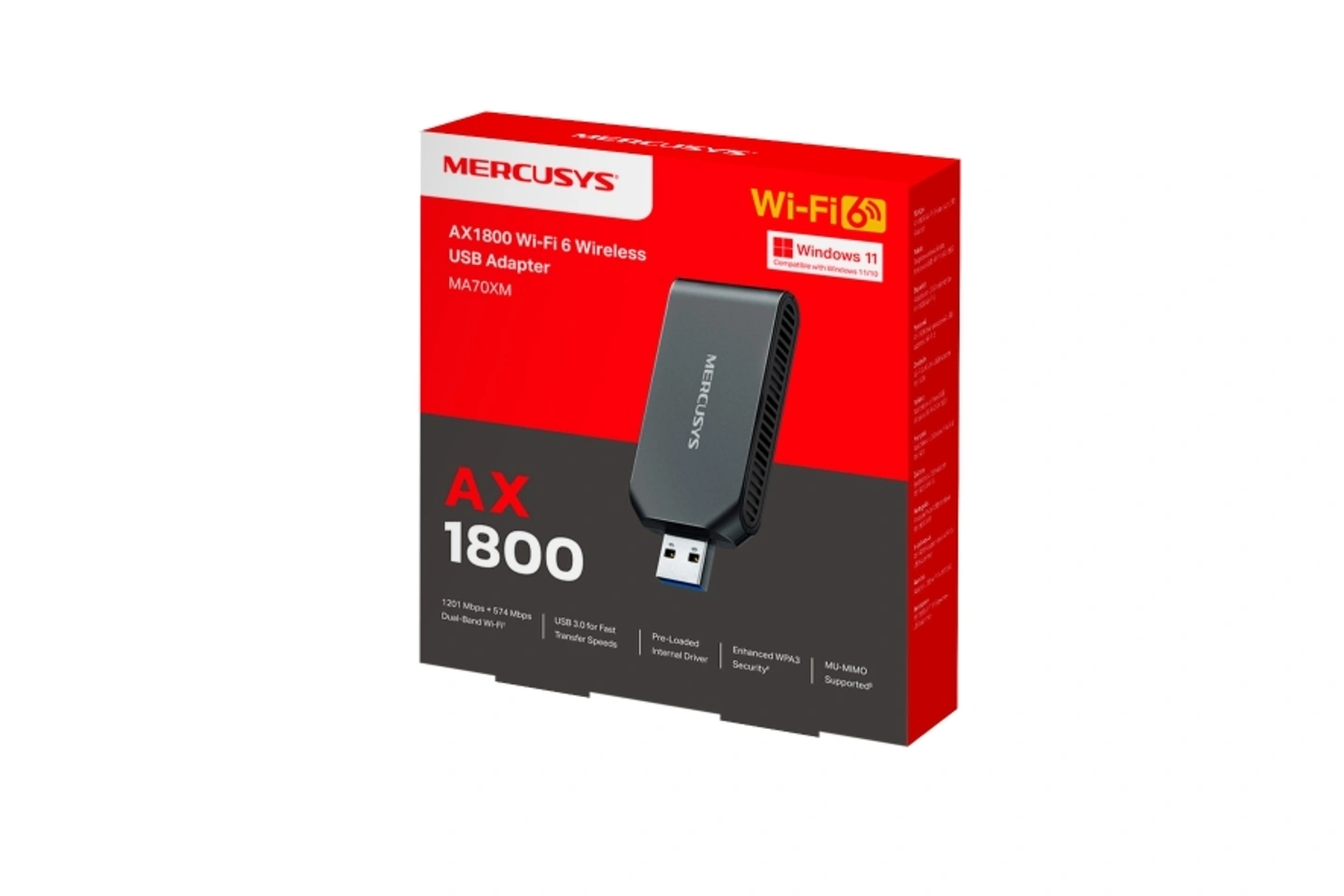 [6957939003463] ANTENA USB WiFi 6 MERCUSYS AX1800 MA70XM